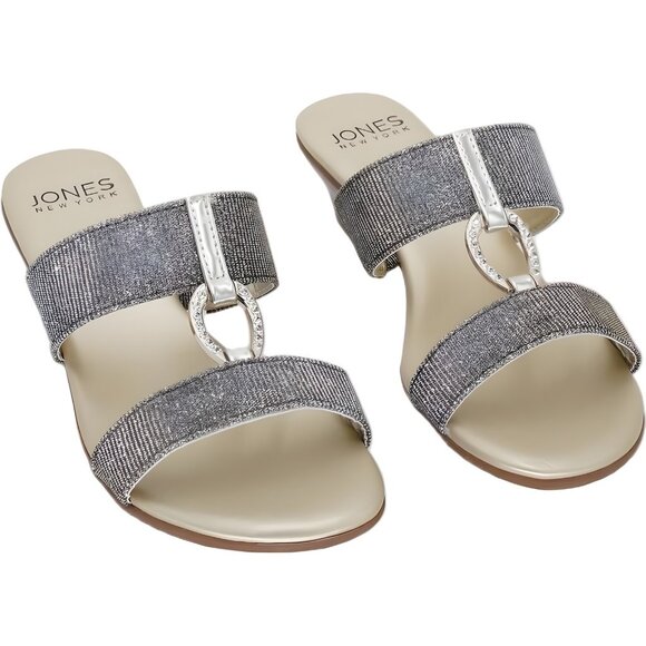 Jones New York Eanna Double-Band Wedge Dress Sandals Silver/Gold Women's US 9M - Picture 1 of 6